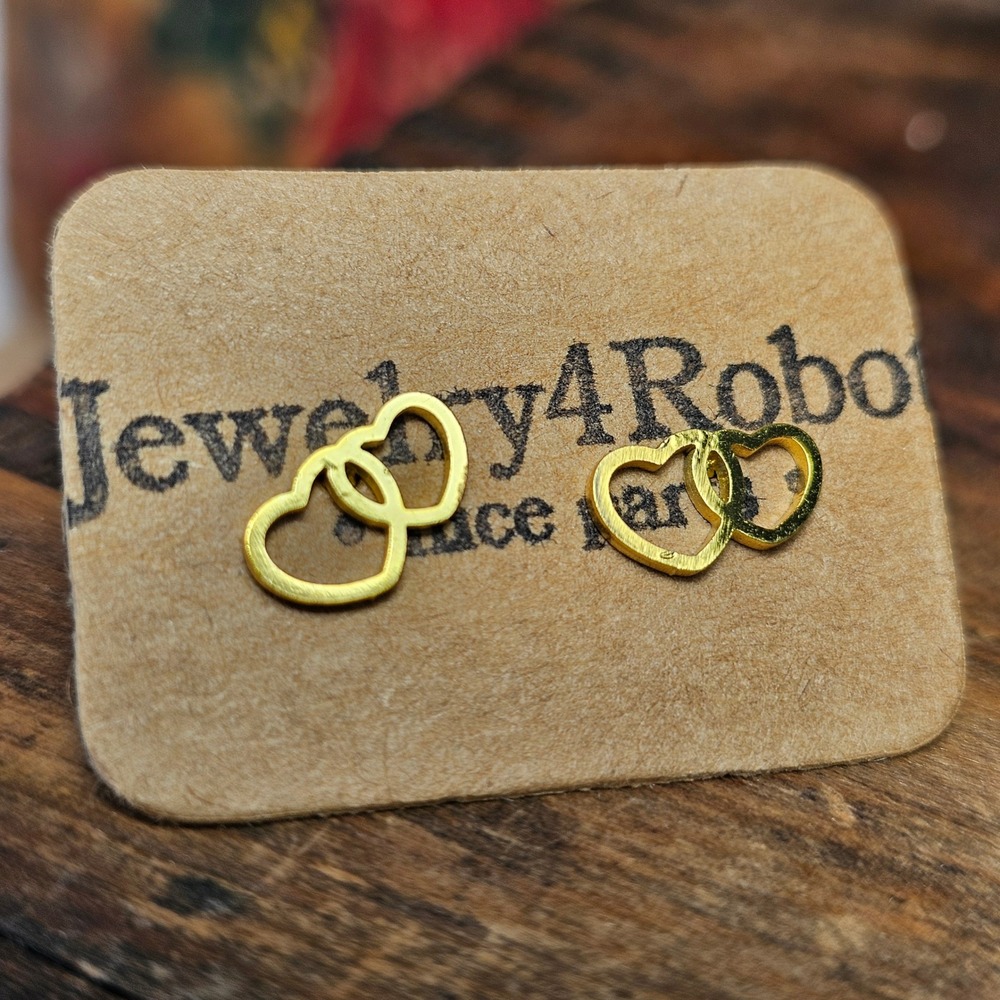 Gold Double Heart Stud Earrings Women OS Interlocking Minimalist Stainless Steel